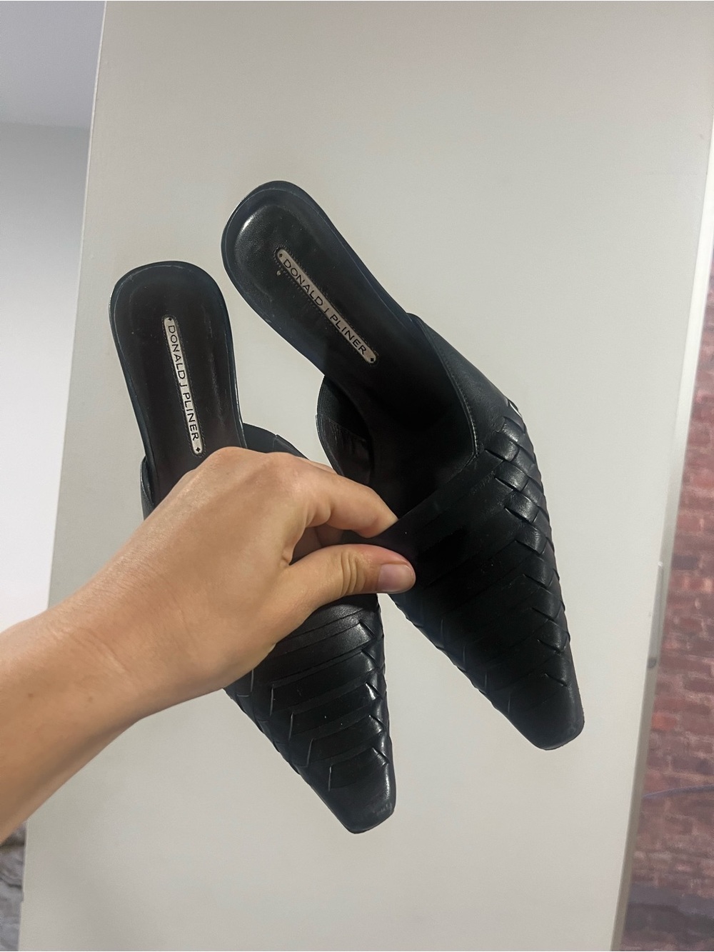 Donald J. Pliner Black Woven Leather Pointed Mule